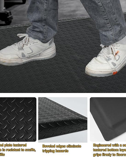Nisorpa Anti Fatigue Mats Industrial 3' x 6' Ergonomic Standing Mat 15/16" Extra Thick Kitchen Mat for Standing Heavy Duty Commercial Diamond Plate Border Safety Support for Leg & Back Pain, Black