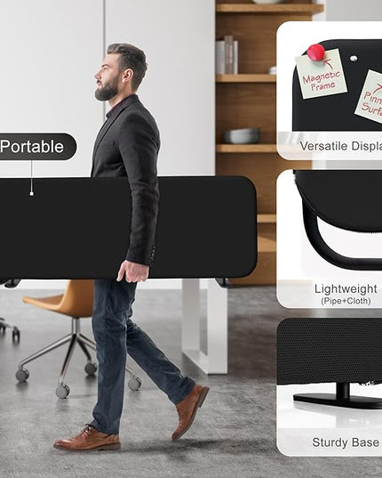 DECOLAB Desk Divider, Movable Desk Panel Privacy Partition for Home Office, Student, Classroom, Study, Free Standing, Scratch Resistance, 48"x18", Midnight