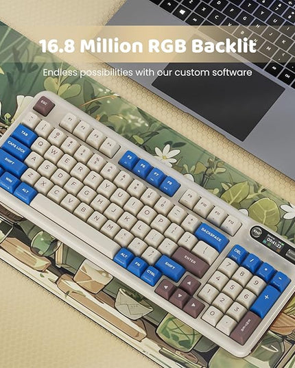 KZZI Z98 Wireless Mechanical Keyboard, Smart Display & Knob, BT5.0/2.4GHz/USB-C, Hot Swappable Custom Keyboard, Pre-lubed Linear Switches, Gasket Mount, RGB Creamy Gaming Keyboard