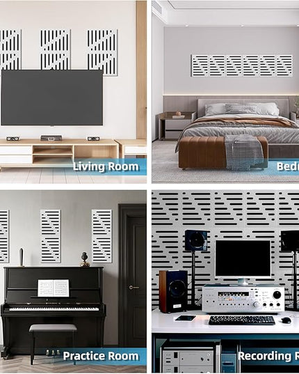 Art3d 6-Pack Self-Adhesive Soundproof Acoustic Panels for Wall, 16 x 12 Inch Stripe Design Noise Block with Polyester & Foam for Bedroom Studio Office