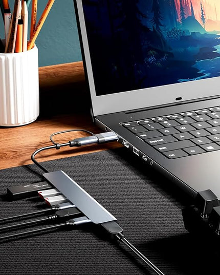 【Upgrade】 USB C/USB Hub, BERLAT Aluminum 7 in 1 USB C & USB Hub with USB 3.0, USB 2.0 Ports for PC/Laptops/MacBook Pro/Air/iMac/iPad and More Devices