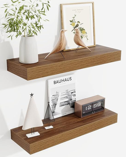 Fun Memories Floating Shelves Bathroom for Wall Mounted Shelves, 20 Inch Wood Shelf Set of 2, Home Storage & Display Decor, Walnut