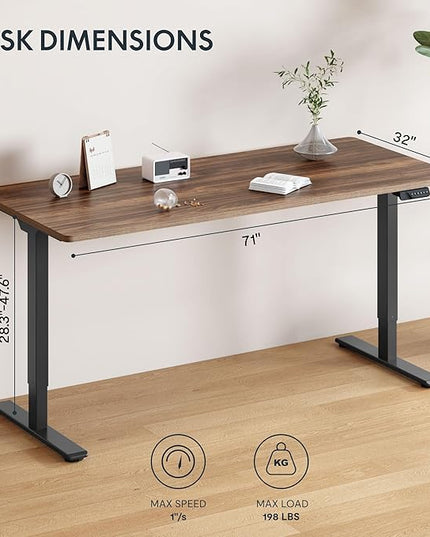 FLEXISPOT 71x32 Inch Large Dual Motor Electric Standing Desk, Black Walnut - 198 lbs Heavy-Duty Capacity, Ideal for Home Office, Creative Studio, or Multi-Monitor Setup
