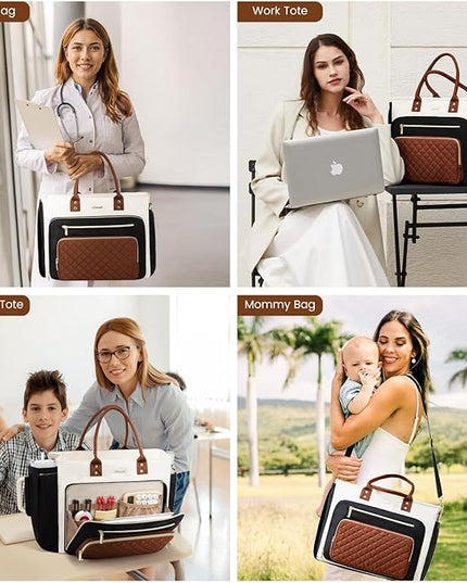 LOVEVOOK Laptop Tote Bag for Women With Large Cup Holder, Work Bags Teacher Nurse Bag, 17.3 Inch Professional Briefcase Business Travel Large Purses Handbag Gifts, Diaper Bag With Multi-Pockets