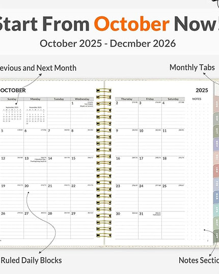 SUNEE 2026 Weekly & Monthly Planner 6.4"x8.5"- 12 Month (January 2026 - December 2026), Vegan Leather Cover, Pocket, Bookmark, Notes, Monthly Tab, Beige