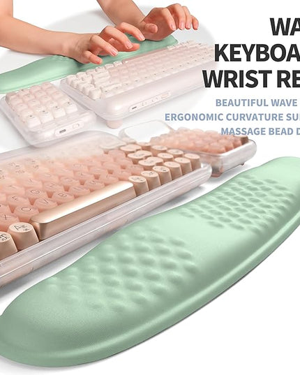 2-in-1 Ergonomic Set, Wave Keyboard Wrist Rest and Massage Slope Mouse Pad Wrist Support, Rebound Memory Foam for Relieve Carpal Tunnel Syndrome and Wrist Pain (Light Green)