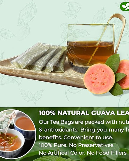 FreshDrinkUS, Premium 135 Guava Leaf Tea Bags, Handmade, From Great Origin, 100% Natural and Pure. Guava Tea, Loose Leaf Herbal Tea. No Sugar/Caffeine/Gluten, Vegan.