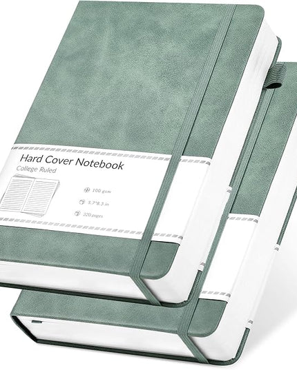 CAGIE 2 Pack Journal for Women Men 320 Pages 100 Gsm Paper Thick Journaling Notebooks A5 Leather Lined Journals for Writing Hardcover Journal Notebook Diary, Green