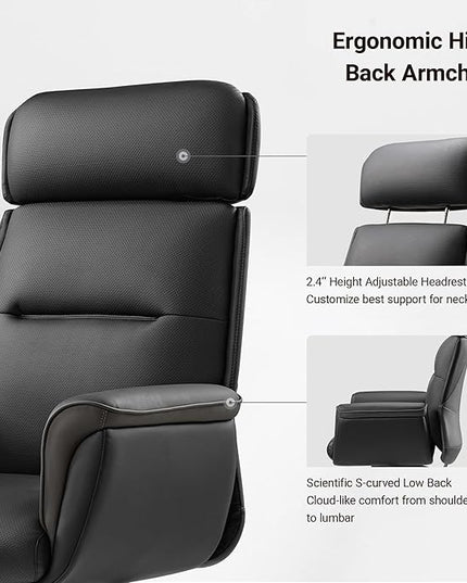 EUREKA ERGONOMIC Royal Ergonomic Office Chair Executive Desk Chair, Microfiber Leather High Back Executive Chair Comfy Ergonomic 360° Swivel with Lumbar for Home Workshop- Black