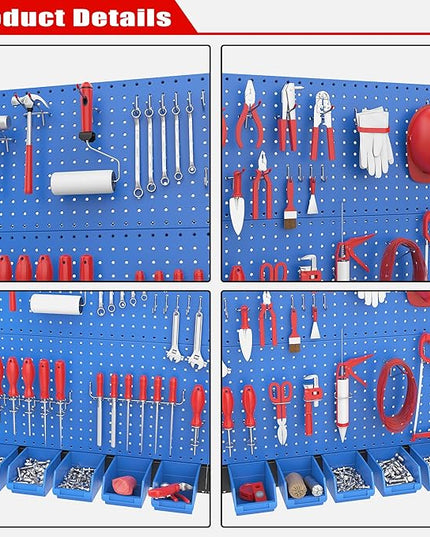 Ultrawall Pegboard Wall Organizer, Blue Metal Peg Board Panels, Garage Storage System with Hooks and Storage Bins, 59pcs
