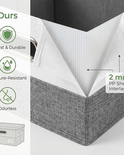 PRANDOM Storage Boxes with Lids [3-Pack] Linen Fabric Foldable Storage Bins Organizer Containers Baskets Cube with Cover for Closet Office Nursery Grey&White（11.4X8.6X6.7