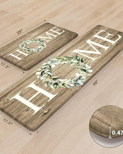 KIMODE Kitchen Mats Cushioned Anti Fatigue, Farmhouse Kitchen Rugs, Kitchen mats for Floor 2 Piece, Comfort Padded Kitchen Floor Mats for Sink, Laundry, Office, Desk Khaki 17"x59"+17"x29"