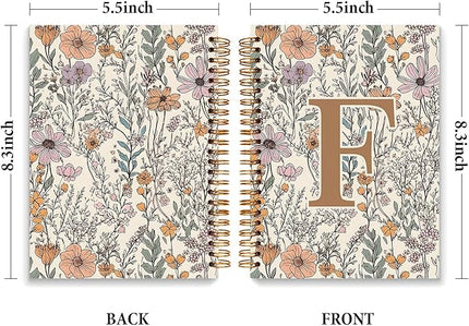 JXREQ Vintage Boho Floral Personalized Notebook, Initial Letter F Notebook Journal, Monogram Notebook, Monogrammed Gifts for Women, Boho Office Supplies, Flower Spiral Notebook 5.5x8.3