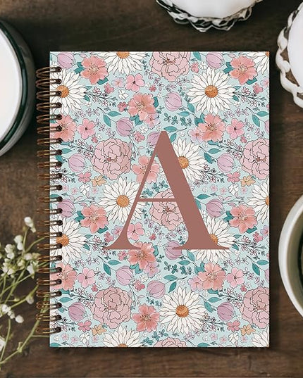 Vintage Floral Personalized Notebook, Initial Letter A Notebook Journal ,Vintage Flower Notebook for Work School Office Supplies,,Monogrammed Notebook for Women Teen Girl,Back to School Supplies 5.5 x 8.3