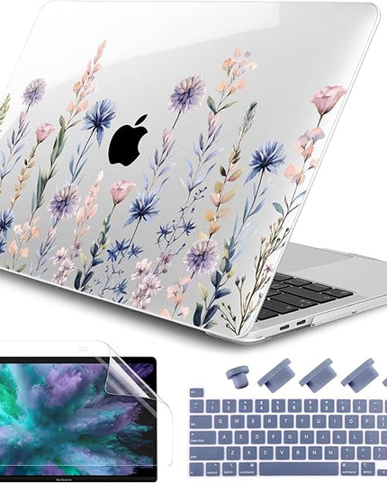 DONGKE Compatible with MacBook Pro 13 inch Case 2024 2023-2020 Release A2338 M2/M1 A2251 A2289 with Retina Display & Touch ID, Plastic Hard Shell & Keyboard Cover & Screen Film - Painting Floral