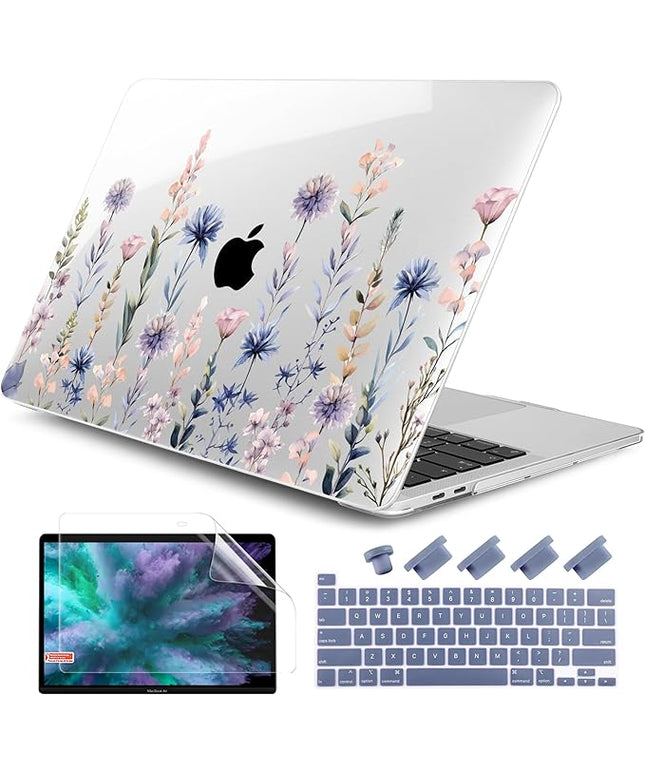 DONGKE Compatible with MacBook Pro 13 inch Case 2024 2023-2020 Release A2338 M2/M1 A2251 A2289 with Retina Display & Touch ID, Plastic Hard Shell & Keyboard Cover & Screen Film - Painting Floral