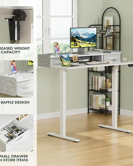 Homall Electric Standing Desk with 2 Drawers, Adjustable Height Computer Desk with Storage Sit Stand Table with Storage Shelf and Splice Board Quick Install for Home Office (White, 48 Inch)