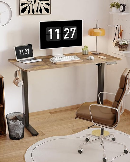 FLEXISPOT One-Piece Electric Standing Desk, 48 x 24 Inches Adjustable Desk with Seamless Desktop, Memory Controller Height Adjustment (Black Frame + Rustic Desktop, 2 Packages)
