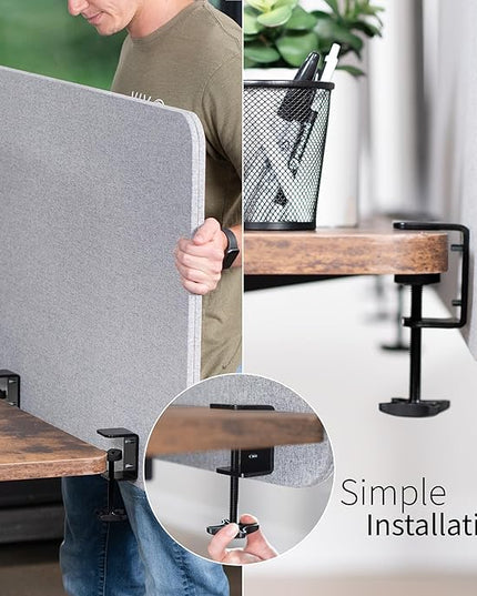 VIVO Clamp-on 24 x 24 inch Privacy Panel, Sound Absorbing Cubicle Desk Divider, Acoustic Partition, Dark Gray, PP-1-V024D