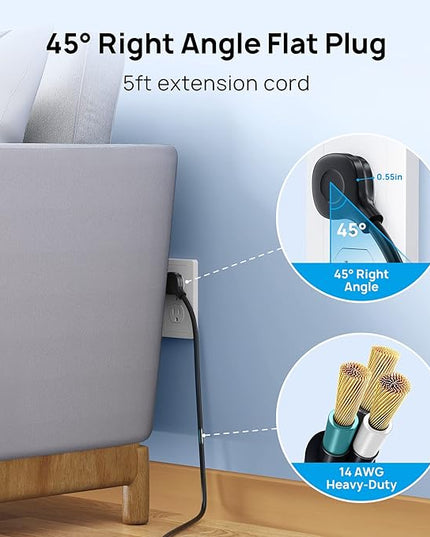 TROND Power Strip Surge Protector, 4000J, ETL Listed, 10 Widely Spaced Outlets with 2 USB A and 2 USB C, Flat Plug 5ft Extension Cord, Wall Mountable, 14AWG Heavy Duty, for Home Office Garage, Black