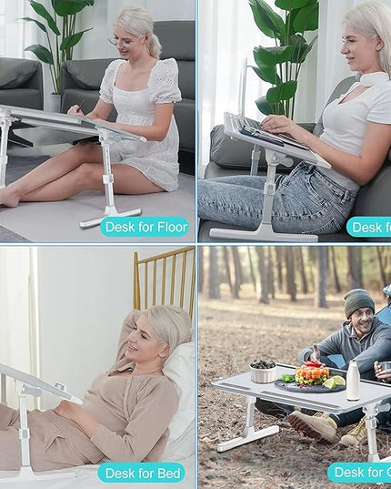 Laptop Bed Desk with Adjustable Heights and Angles, Upgraded-Sturdy Foldable Laptop Lap Desk for Bed/Sofa/Couch/Floor, Lap Tablet Desk (NO Drawer, Grey)