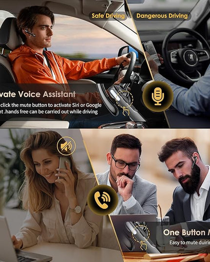 ICOMTOFIT Bluetooth Headset, Wireless Bluetooth Earpiece V5.0 Hands-Free Earphones with Built-in Mic for Driving/Business/Office, Compatible with iPhone and Android (Gray)