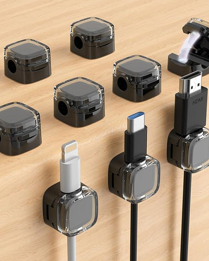 Magnetic Cable Clips, Adjustable Cord Holder Management, Adhesive Wire Keeper Organizer for Home Office Desk Phone PC Car Wall Desktop Nightstand Appliance (9-Pack Black Crystal)