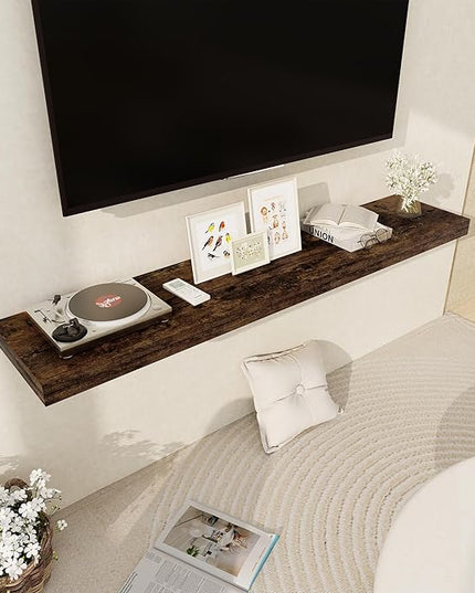 Floating Shelves 55 Inch Long, 55 x 12 Large Floating Shelf Wall Mounted, 12 Inch Wide Floating Shelves for Fireplace Mantel, 2" Thicked Storaged Shelves for Living Room, Bedroom, Rustic Brown, 1 Pack