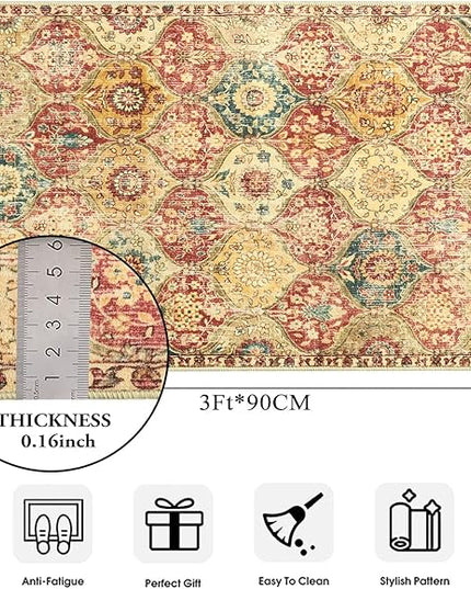 Lahome Moroccan Trellis Washable Rug, 2x3 Bathroom Rugs for Kitchen Entryway, Non-Slip Indoor Door Mat Ultra-Thin, Small Oriental Throw Carpet for Bedroom Entry, Red/Orange
