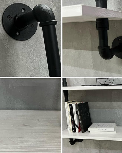 Industrial Pipe Shelving Rustic White Pipe Wall Shelves Industrial Shelves with Wood Planks Floating Shelves 60 Inch Farmhouse Bathroom,Kitchen Shelving Wall Mounted