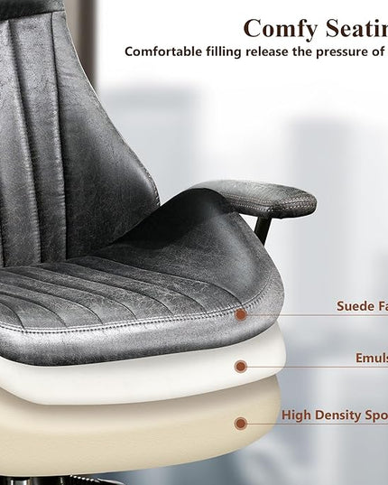 Mid Century Modren Office Chair,High Back Ergonomic Executive Chair with Lumbar Support, Computer Desk Swivel Task Chair with Wheels, Faux Lether Suede Fabric Home Chair (High Back, Grey)