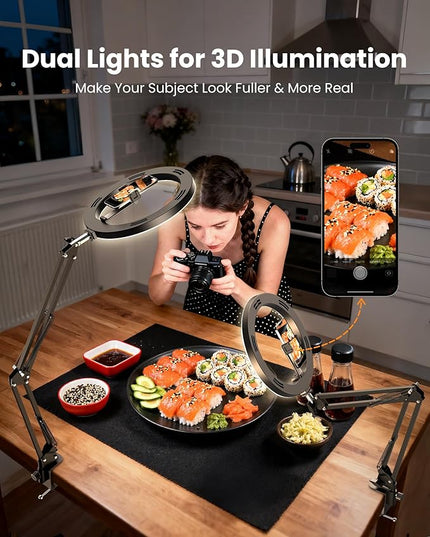 Ring Light Overhead Camera Phone Mount for Desk, Evershop 10” Selfie Light with Stand Tripod for iPhone, Light with Phone Holder for Video Recording,Zoom Meeting,Live Streaming Tiktok,YouTube (2 Pack)