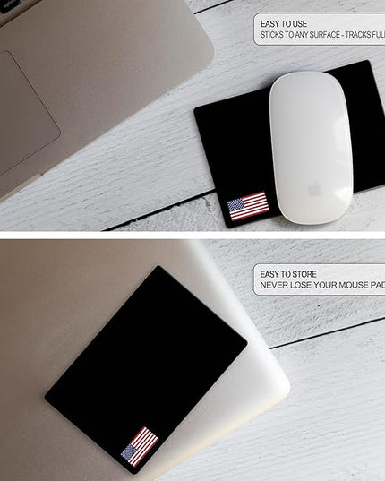 Mouse Pad Adhesive Bottom - Sticks to Any Surface - Portable - Webcam Covers and Screen Cleaner Included (USA Flag)