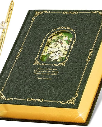 Thick Journal for Women & Girls, 360 Pages A5 Writing Journaling Notebook with Paintings, Women Journal for Writing, Vintage Journal with Gift Box & Pen for Women Gift Ideas (Deep Olive Green)