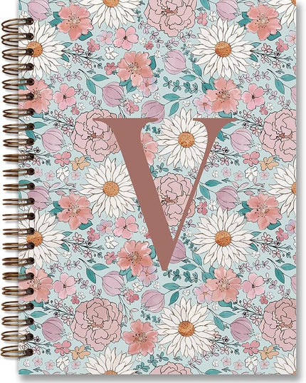 Vintage Floral Personalized Notebook, Initial Letter V Notebook Journal ,Vintage Flower Notebook for Work School Office Supplies,,Monogrammed Notebook for Women Teen Girl,Back to School Supplies 5.5 x 8.3