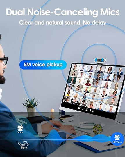 saylas 2K Webcam with Lights, HD Webcam for PC, 2K@60FPS Web cam with Microphone, 65° FOV, Autofocus, Noise Cancellation, Privacy Cover, Web Camera for Computer/Laptop, USB Streaming Computer Camera