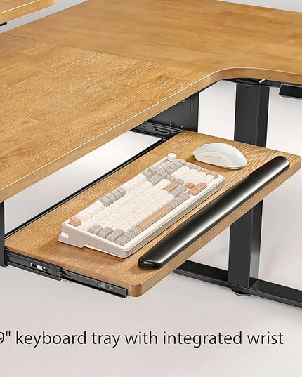EUREKA ERGONOMIC L Shaped Standing Desk w Solid Wood Tabletop,61" Electric Corner Computer Desk, Adjustable Height Desk w Keyboard Tray,Dual Motor,LED Monitor Stand,Right/Oak