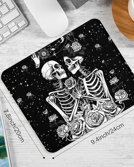 Skull Skeleton Love Square Mouse Pad, Non-Slip Rubber Base Mouse Pad,Home Office Decoration Desktop Accessory,Laptop Mouse Pad for Office Laptops,9.4x7.8x0.12inch.