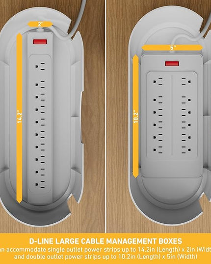 D-Line Cable Management Box, Power Strip Holder, Floor Outlet Hiders, Desk Cord Organizer, Cover TV Wires, Wire Storage – 16.5 in (Length) x 6.5in (Width) x 5.25in (Height) - Large, White