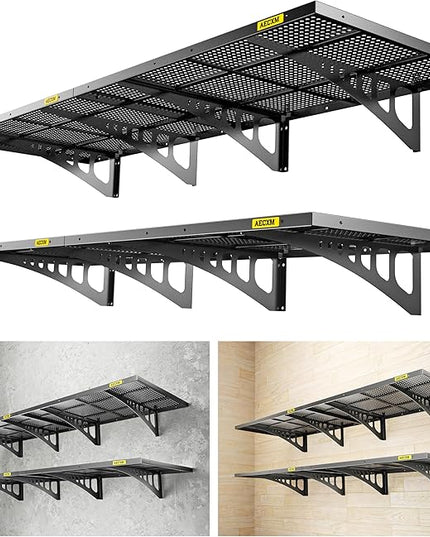 4-Pack 2x3ft Adjustable Garage Wall Shelving 1120lbs Load Capacity Heavy Duty Wall Mounted Storage Shelf Metal Floating Shelves for Garage(Black)