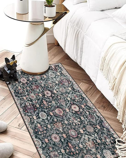 Lahome Kitchen Rugs Non Slip Washable Rugs for Entryway, 2x4 Rug Non-Slip Moroccan Trellis Ultra-Thin Indoor Door Mat Small Carpet for Bathroom Bedroom Entry, Black/Multi