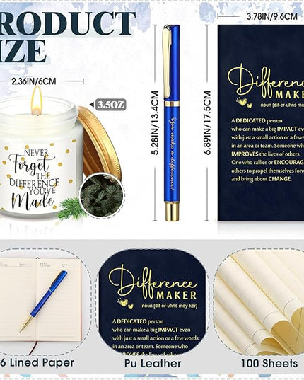 4 Pcs Difference Maker Gift for Women Men Teacher Employee Appreciation Gift for Coworker Staff Coach Difference Maker Mug Notebook Scented Candle Motivational Ballpoint Pen for Valentines(Navy Blue)