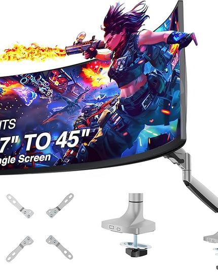 AVLT Single 17"-45" Monitor Arm Desk Mount Premium Mechanical Spring fits One Flat/Curved/Ultrawide Monitor Full Motion Height Swivel Tilt Rotation Adjustable, Gray