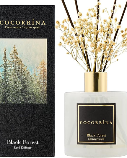 COCORRÍNA Reed Diffuser - Black Forest 17 Fl.oz Reed Diffuser with 8 Sticks Scented Diffuser with Preserved Flowers for Bathroom Home Decor