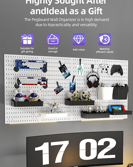 Revamp Your Space With A Versatile Pegboard Kit - Effortlessly Organize Home, Office, And Gaming Setup With Customizable Hanging Solutions (White)