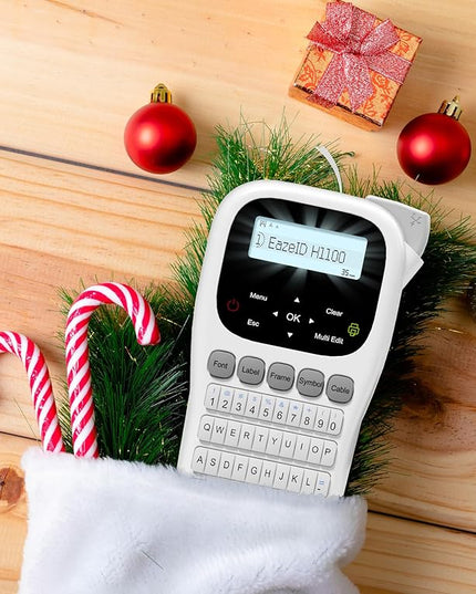 Label Maker Waterproof-Labels, Handheld Label Maker Machine with-Tape 12mm 0.47 Laminated White, Backlit Screen Multiple Fonts & Symbols, Portable Keyboard Labeler for Home Office School Use, H1100