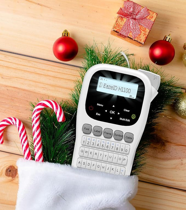 Label Maker Waterproof-Labels, Handheld Label Maker Machine with-Tape 12mm 0.47 Laminated White, Backlit Screen Multiple Fonts & Symbols, Portable Keyboard Labeler for Home Office School Use, H1100