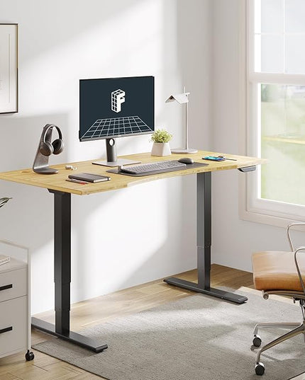 FLEXISPOT E6 MAX Bamboo 78x30 Inch Dual Motor 3-Stage Heavy Duty Standing Desk, 330lbs Weight Capacity, Height Adjustable Desk w/Cable Management & Wheels (Solid Bamboo Curved Desktop + Black Frame)