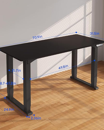 FLEXISPOT 4 Leg Standing Desk 71 x 32 Inch Electric Adjustable Height Sit Stand Desk with Splice Board Home Office Desk, Black Top + Black Frame