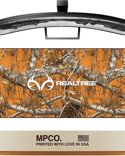 MPCO. Real Tree Large Gaming Desk Pad - 36" x 17" Aeroglyde Fabric Edge Orange – with Logo Desk Mats - Non-Slip, Washable, Smooth Glide for Precision Gaming & Work